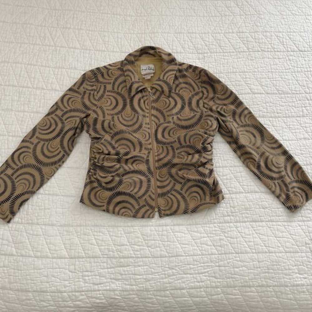 Joseph Ribkoff Women's Geometric Jacket Full Zip Lined Collared Tan Black 10